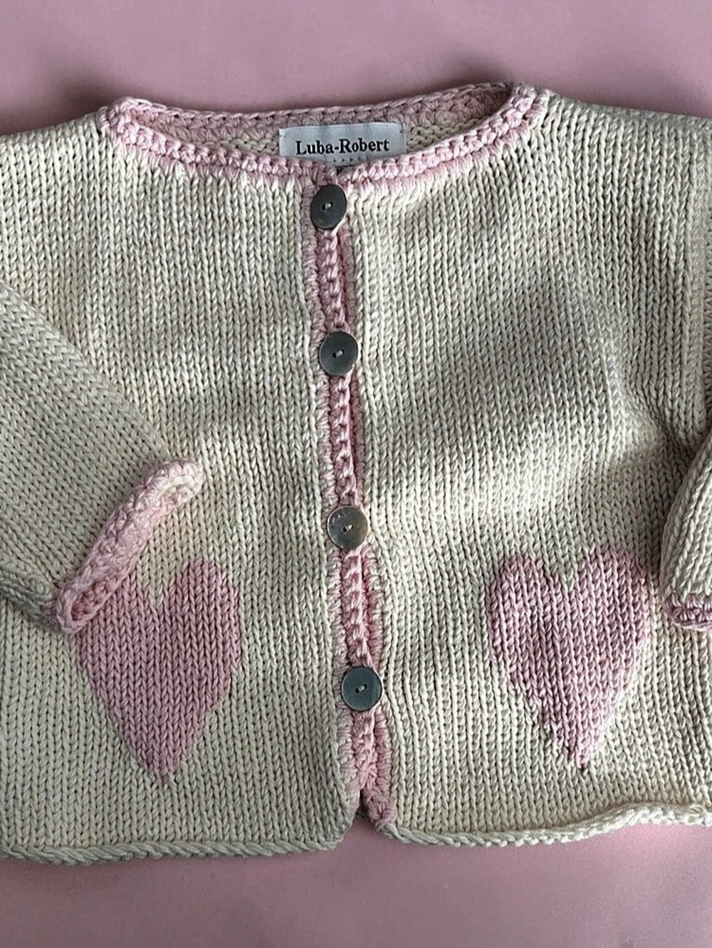 Luba-Robert Baby Cardigan in Cream & Pink Size 18M Like New